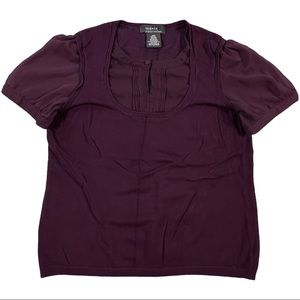 4/$32 George size medium deep burgundy/maroon sheer short puffy sleeve top
